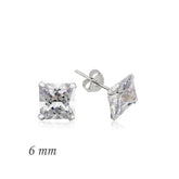 Boucles d'oreilles carrées en argent avec pierre unique en zircon - 6 mm.